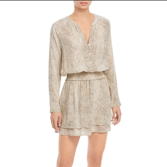 Rails Tan & Cream Jasmine Smocked Long Sleeve Dress in Snakeskin - Picture 7 of 16